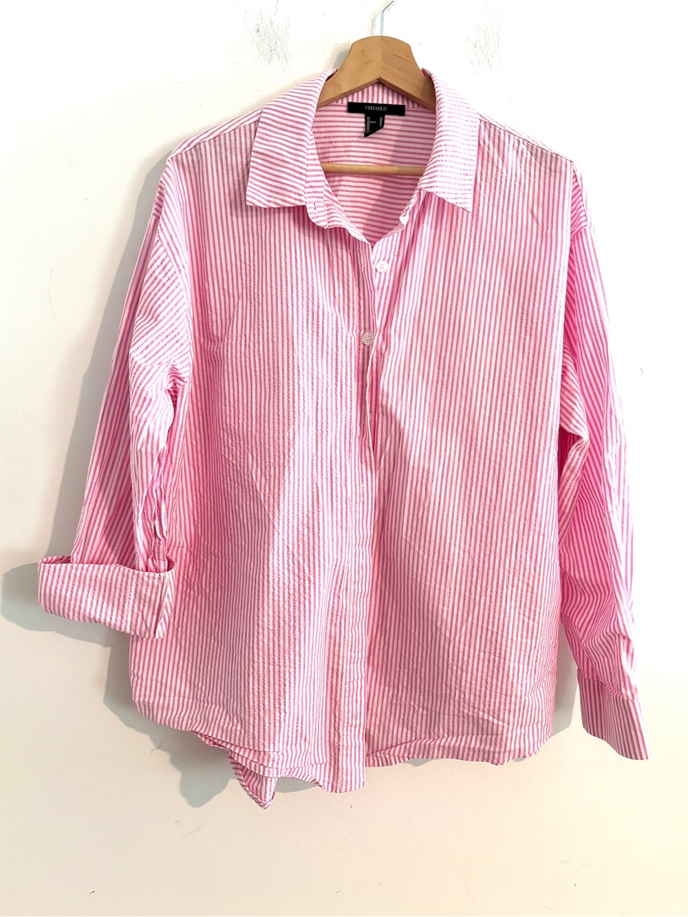 Forever 21 Pink and White Striped Button-Down Shirt